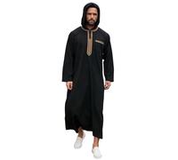 Qamis Djellaba Musulmano Uomo con Cappuccio Islamico Abbigliamento da Preghiera Manica Lunga Caftano Medio Oriente Pakistan Musulmani Camicia Notte Caftano Jelaba Musulmana Etnica Thobe, Il nero #2, L