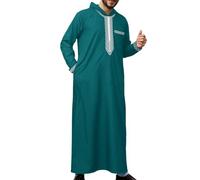Qamis Djellaba Musulmano Uomo con Cappuccio Islamico Abbigliamento da Preghiera Manica Lunga Caftano Medio Oriente Pakistan Musulmani Camicia Notte Caftano Jelaba Musulmana Etnica Thobe, Verde #1, L