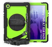 QANG Custodia Compatibile con Samsung Galaxy Tab A7 10.4 T500 T505 T507 Custodia Antiurto Resistente Supporto Integrato Girevole a 360 Gradi, Cinturino a Mano e Tracolla attaccabile (Verde)
