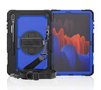QANG Custodia Compatibile con Samsung Galaxy Tab S7 Plus 12.4 T970 T975 Custodia Antiurto Resistente Supporto Integrato Girevole a 360 Gradi, Cinturino a Mano e Tracolla attaccabile (Blu)