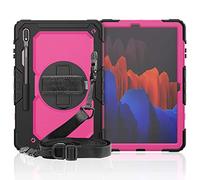 QANG Custodia Compatibile con Samsung Galaxy Tab S7 Plus 12.4 T970 T975 Custodia Antiurto Resistente Supporto Integrato Girevole a 360 Gradi, Cinturino a Mano e Tracolla attaccabile (Rosa Rossa)