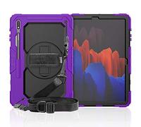 QANG Custodia Compatibile con Samsung Galaxy Tab S7 Plus 12.4 T970 T975 Custodia Antiurto Resistente Supporto Integrato Girevole a 360 Gradi, Cinturino a Mano e Tracolla attaccabile (Viola)