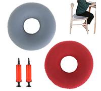 Qanye 2 Pezzi Cuscino per Ciambella, Cuscino Gonfiabile Ciambella, Cuscino Emorroidi Gonfiabile, Cuscino ad Anello Gonfiabile, con Pompa, per Auto, Divani, Uffici e Sedie a Rotelle (Rosso, Grigio)