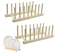 Qanye 2 Pezzi Piatti in Bambù Supporto, Scolapiatti in bambù per Cucina, Supporto per Piatti in Legno di bambù, Portapiatti in Bambù Supporto, per Posizionare Stoviglie, Tazze, Taglieri, CD, Libri