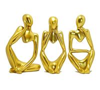 Qanye 3 Pezzi Statua del Pensatore Set, Scultura Statua Ornamenti Arte, Modernizzazione Scultura Decorazione, Statue utilizzate per Decorare Appartamenti, Uffici, Librerie, Tavoli (Oro)