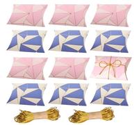 Qanye 30 Pezzi Cuscino Scatole Regalo, scatole Regalo in Carta Kraft, Carta Scatole per Bomboniere, 2 Fasci Corda Dorata, Come Confezione Regalo Matrimoni, Feste, Auguri Vacanze (Blu, Rosa)