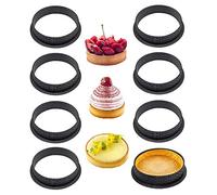 Qanye 8 Pezzi Stampo Mousse per Torta, Stampo Rotondo Perforato, Anello Mousse Torta, Stampo per Mousse Forato in Plastica Nera Tondo, Strumenti per Anello da Dessert da Forno Fai da Te