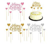 Qanye Set di 6 Cake Topper Happy Birthday, Glitter Compleanno in 3 Colori per Feste di Compleanno e Anniversari