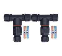 QANYEGN 2Pcs 3 Way Junction Box, Electrical Wire Cable Connector, Water Proof T Shape Cord Connector for Outdoor Flood Lights (Three in and three out)