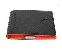 QANYEGN Portafoglio maschile, portafoglio di slot del supporto per carta di credito, portafoglio minimalista bifold in pelle per la conservazione dei biglietti da visita (Nero con interno arancione)