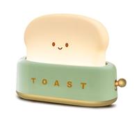QANYI Desk Decor Toaster Lamp, Rechargeable Small Lamp with Smile Face Toast Bread Cute Toaster Shape Room Decor Night Light for Bedroom, Bedside, Living Room, Dining, Desk Decorations, Gift (Green)