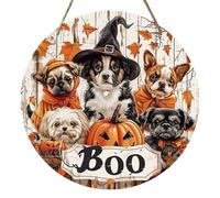 Qaonsciug Decorazione di Halloween Cane Zucca Segno Appeso Porta d'ingresso Segnali di benvenuto Placche Da Parete Finestra di Casa Decors Parete Ghirlanda Appendiabiti Per Porta D'ingresso