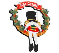 Qaonsciug Ghirlanda per porta fatta a mano con robusta base in rattan e accenti di soldato in tessuto, progetto interattivo di Natale per la famiglia