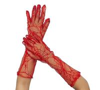 Qaonsciug Guanti lunghi in rete Web scuri ed enigmatici accessori per Halloween e occasioni formali, costume alla moda per adulti, alla moda, unici e accattivanti, Rosso, Taglia unica