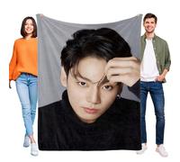 QapLWczK Jungkook Coperta Jeon Jung Kook, morbida e confortevole, in caldo pile, con immagine completa di idoli, 127 x 102 cm, coperta da spiaggia, regalo per dormitorio, divano, letto, campeggio e