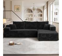QAQCDAHJI Divano modulare a L, non richiede montaggio, con seduta profonda, soffice divano con poltrona letto for soggiorno (beige)(Black,Right Facing Chaise)