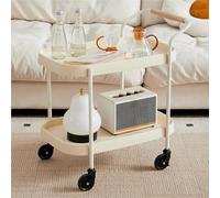 QAQCDAHJI Movable Double-layer Storage Shelf, Living Room Coffee Table, Multi-functional and Practical Trolley Suitable for Small Spaces (Pink)(White)