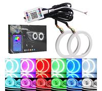 Qasim 1 Paio da LED COB Fari Angel Eyes RGB Halo Rings per Auto da Moto DRL Spia Faro con Coperchio Controllo dell'APP Mobile Bluetooth 12V DC 90MM 90SMD