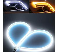 QasimLed 2-Pack 60cm Auto bianche e gialle DRL LED Luci di marcia diurna Auto Flowing Indicatori di direzione Striscia guida Gruppo faro Impermeabile