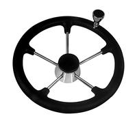 QASULER Accessori for barche Marine 13-1/2 pollici Volante in acciaio inossidabile a 5 razze con impugnatura in schiuma nera e pomello Accessori Strumento Timone per barca