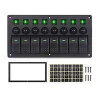 QASULER For Jeep, pannello interruttori 8 Gang 12V 20A 24V 10A impermeabile On Off 5 pin barca marina auto 12v interruttore a bilanciere con Pannello interruttori marini(Green)