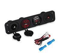 QASULER For pannello interruttori a 4 fori, caricabatterie for auto USB doppio, voltmetro, presa accendisigari, pannelli for barche, 12 V Pannello interruttori marini(Rot)