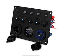 QASULER For pannello interruttori marini for auto da 12 V, barca, 5 bande, a levetta, presa USB, caricabatterie, voltmetro, di corrente, camper, camion Pannello interruttori marini(Blue)