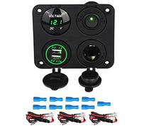 QASULER For presa accendisigari auto splitter marina camper camion pannello a 4 fori doppio caricatore USB voltmetro 12V interruttore Interruttore marino(Green)