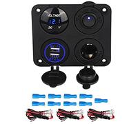 QASULER For presa accendisigari auto splitter marina camper camion pannello a 4 fori doppio caricatore USB voltmetro 12V interruttore Pannello interruttori marini(Blue)