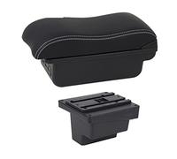 QASULER For VW, for, scatola bracciolo bracciolo in pelle console centrale portabicchieri scatola bracciolo accessorio for auto ricarica USB Bracciolo per auto(BLACK C2 White Line)