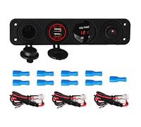 QASULER Herorider Caricabatteria for auto USB doppio Voltmetro Misuratore ON OFF Interruttori Pannello, for Camion Barca Presa accendisigari Splitter Auto Interruttore marino(Rot)