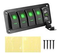 QASULER Interruttore a levetta a 4 bande con doppia porta USB da 12 V e 24 V, for pannello interruttore luce auto, adesivo voltmetro digitale Interruttore marino(Green)