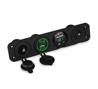 QASULER Pannello base a 4 fori con doppio voltmetro USB, presa di corrente, interruttore accendisigari, for pannello accessorio for auto, camion e barca Pannello interruttori marini(Green)
