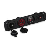 QASULER Pannello base a 4 fori con doppio voltmetro USB, presa di corrente, interruttore accendisigari, for pannello accessorio for auto, camion e barca Pannello interruttori marini(Rot)