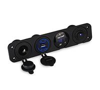 QASULER Pannello base a 4 fori con doppio voltmetro USB, presa di corrente, interruttore accendisigari, for pannello accessorio for auto, camion e barca Interruttore marino(Blue)