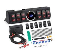 QASULER Pannello interruttori a 6 bilancieri, for Jeep, Wrangler JK JKU 2007-2018 di controllo Barra luci da lavoro Misuratore tensione Display digitale Pannello interruttori marini(Rot)