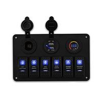 QASULER Pannello interruttori a bilanciere a 6 bande, interruttore automatico, caricabatteria, 2 prese USB, spina accendisigari, voltmetro, for automatici for auto 12 V Pannello interruttori marini