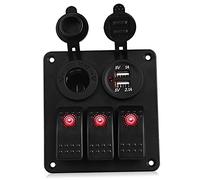 QASULER Pannello interruttori a bilanciere for auto e moto a 3 bande, doppia presa di carica, impermeabile, for pannello interruttori marini for barche, auto, 12 V, 24 V Interruttore marino(Rot)
