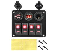QASULER Pannello interruttori a bilanciere in alluminio, voltmetro digitale, interruttore automatico, doppia porta USB, 4 bande, for auto, camper, roulotte, navi Interruttore marino(Rot)