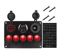 QASULER Pannello interruttori for auto Doppia porta USB Impermeabile 5 luci Interruttore a levetta Rocker 12V Presa voltmetro digitale, for camper marino Auto camion nave Interruttore marino(Rot)