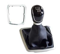 QASULER Pomello del cambio manuale a 5 o 6 marce, cuffia della leva del cambio in pelle, for Ford, for Focus, 2 MK2 FL C-MAX 2006-2011 MK3 MK4 MK7 Galaxy Pomello del cambio(Black-6Speed-Big)