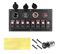 QASULER Presa accendisigari USB doppia da 12 V e 24 V, pannello interruttori a 8 bande, voltmetro digitale multifunzione, for auto, camper, nautica, interruttore automatico Interruttore marino(Rot)