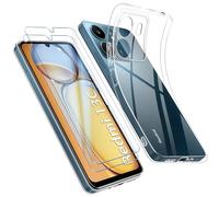 Qasyfanc Cover per Xiaomi Redmi 13C con 2 Pezzi Vetro Temperato Pellicola, Protezione Fotocamera,Crystal Clear Morbido Slim Fit Custodia Silicone Sottile e Morbida Redmi 13C Custodia, Trasparente