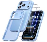 Qasyfanc Hybrid Opaco Cover Compatibile con iPhone 17 Pro con Protezione Fotocamera e 2 Pellicola Vetro Temperato, Custodia con iPhone 17 Pro Sottile Antiurto Azzurro
