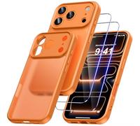 Qasyfanc Hybrid Opaco Cover Compatibile con iPhone 17 Pro con Protezione Fotocamera e 2 Pellicola Vetro Temperato, Custodia con iPhone 17 Pro Sottile Antiurto Arancione