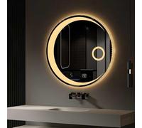 QATGQBCF Specchio LED Rotondo da 50cm|60cm|70cm|80cm per Bagno, Specchio Cosmetico Dimmerabile in 3 Colori, Specchio da Parete Senza Cornice con Sensore Tattile(80cm/31.5in)