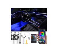 QAUBEN Auto Interno Strip Luces, 6 in 1 Multicolore RGB Auto Ambient Luceing Kit, 8m Fibra ottica EL Neon Tube Luce, Modalità fai da te Sincronizzazione musicale Telecomando RF + APP Control DC 12V
