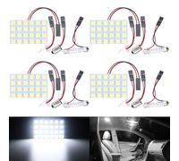 QAUBEN Super bianco risparmio energetico 5050 24-SMD pannello LED cupola luce auto auto interna lettura piastra luce tetto soffitto interno cavo lampada + T10 BA9S Festoon adattatore DC 12V 4pcs