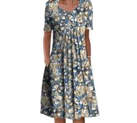 qavcg Deuyo Dresses for Mature Ladies, Summer Dresses for Women 2022, Casual Loose Floral Print Pleated Midi Dresses for Women,D,S