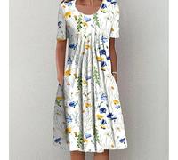 qavcg Deuyo Dresses for Mature Ladies, Summer Dresses for Women 2022, Casual Loose Floral Print Pleated Midi Dresses for Women,B,S